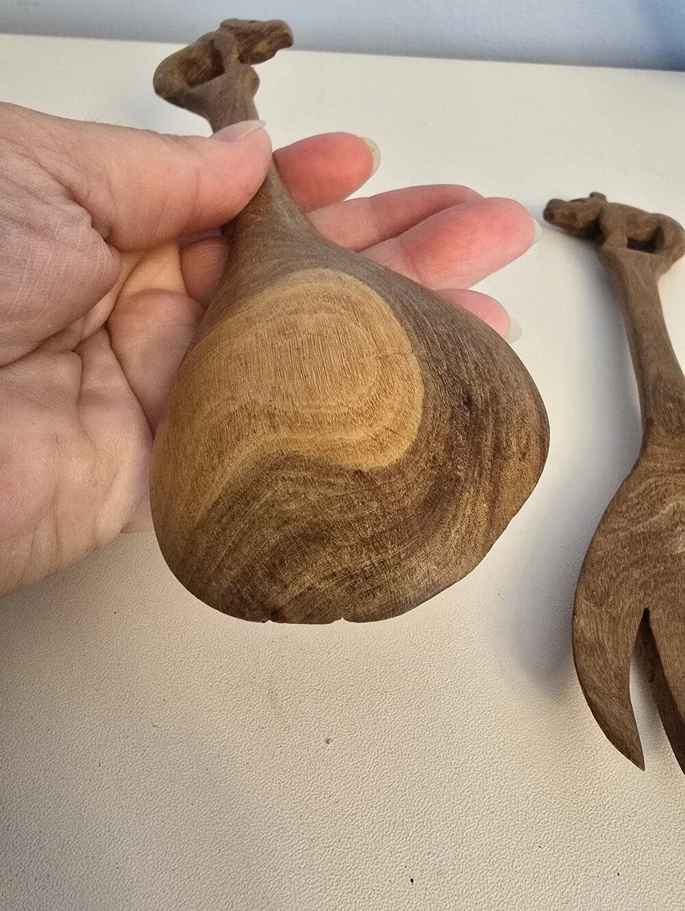 Hand Carved Wooden Rhinoceros Rhino Salad Servering Utensils 8